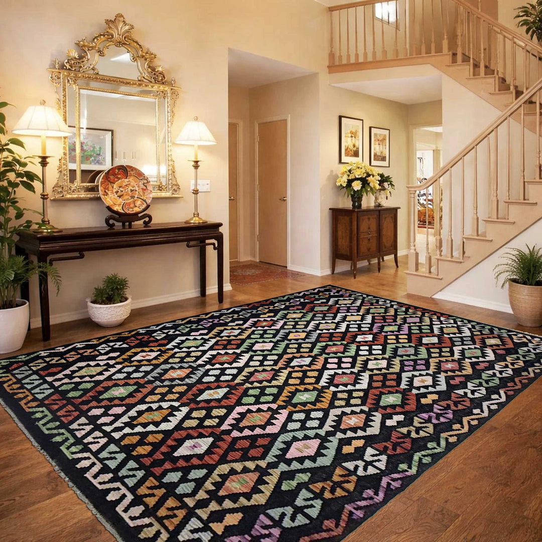 Afghan Vegetable Kilim Rug 6' 6" x 9' 7" Flat-Weave | No. AL662153