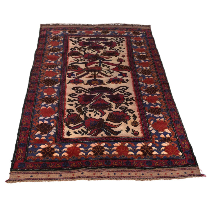Beige Afghan Barjista Kilim Rug 3' 9" x 6' 2" Flat-Weave | No. AL66234