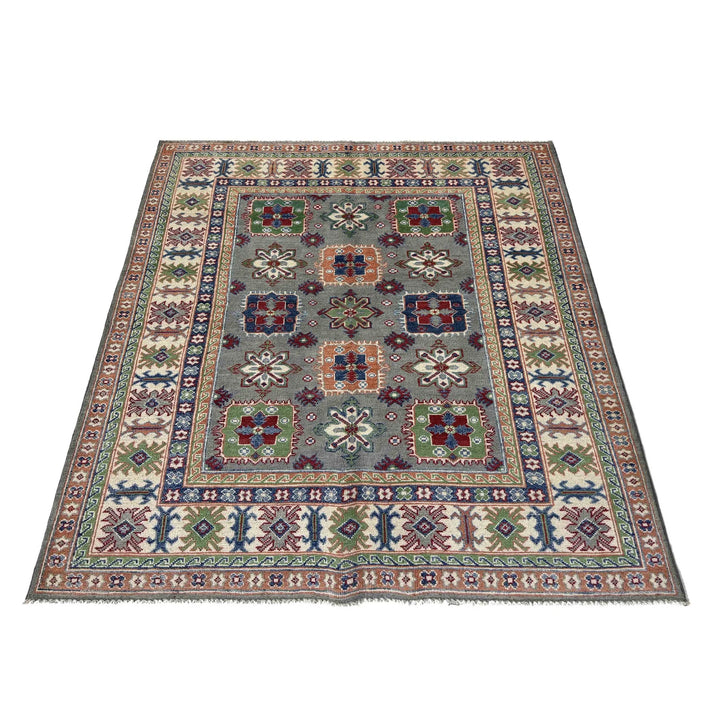 Gray Afghan Kazak Rug 4' 11" x 6' 6" Hand-Knotted | No. AL66271