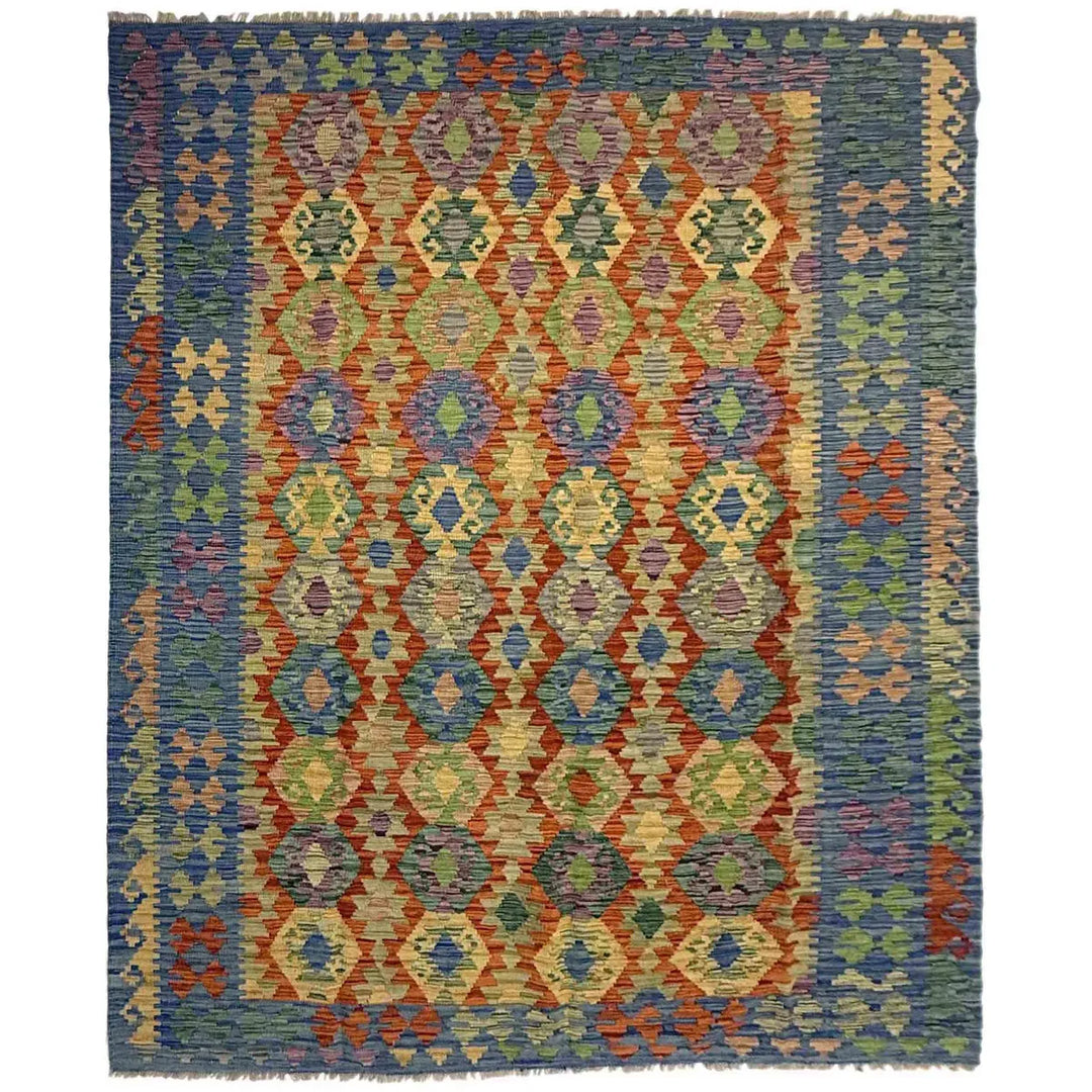 Afghan Vegetable Kilim Rug 6' 2" x 8' 0" Flat-Weave | No. AL662856
