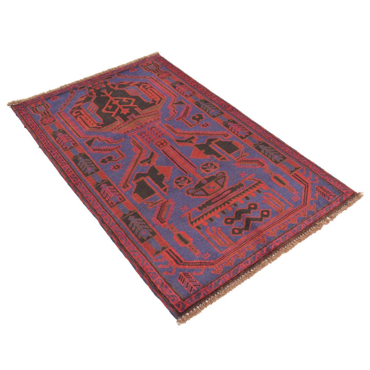 Navy Afghan Baluchi Rug 2'11" x 4'8" Hand-Knotted | No. AL66301