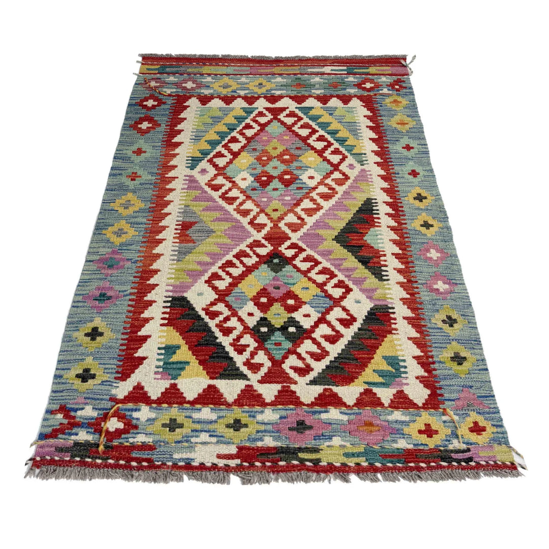 Afghan Vegetable Kilim Rug 2' 10" x 4' 7" Flat-Weave | No. AL663318