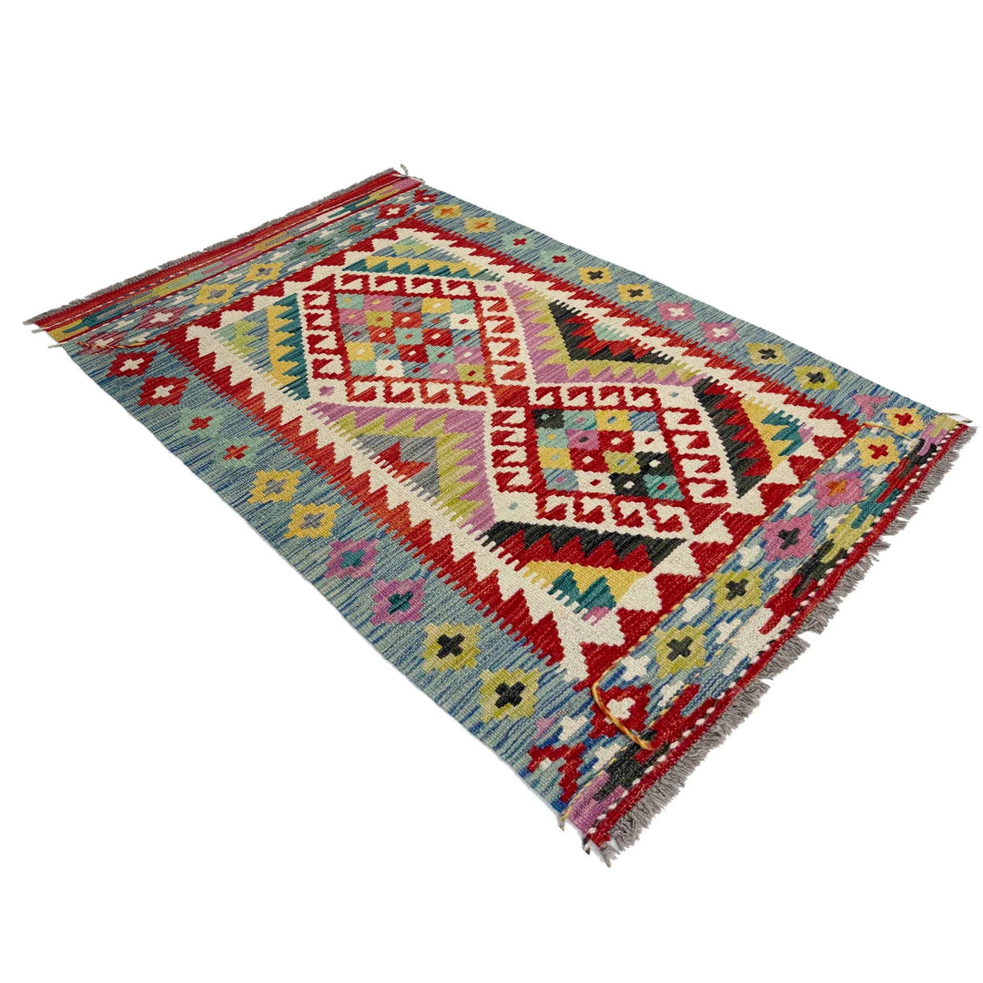 Afghan Vegetable Kilim Rug 2' 10" x 4' 7" Flat-Weave | No. AL663318