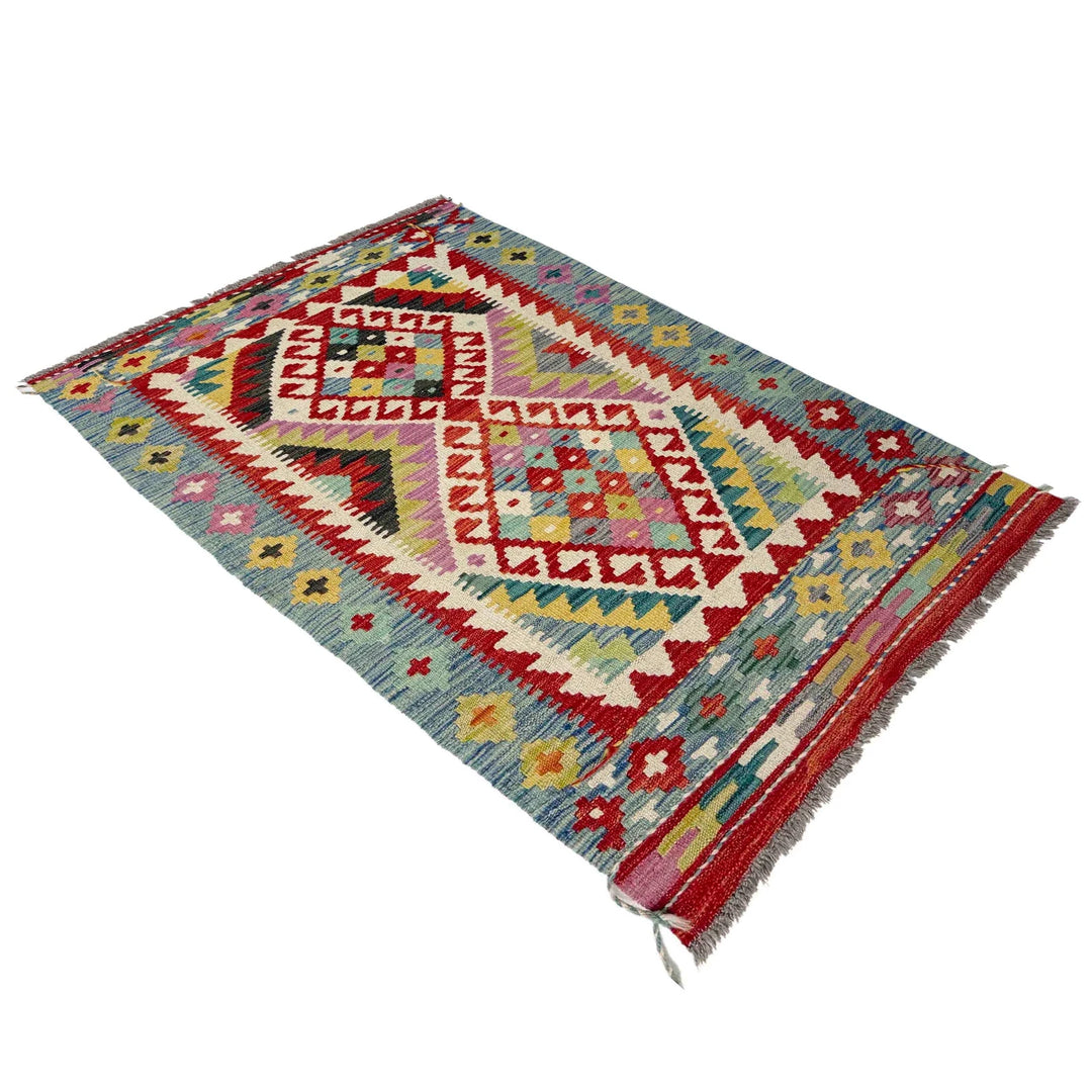Afghan Vegetable Kilim Rug 2' 10" x 4' 7" Flat-Weave | No. AL663318
