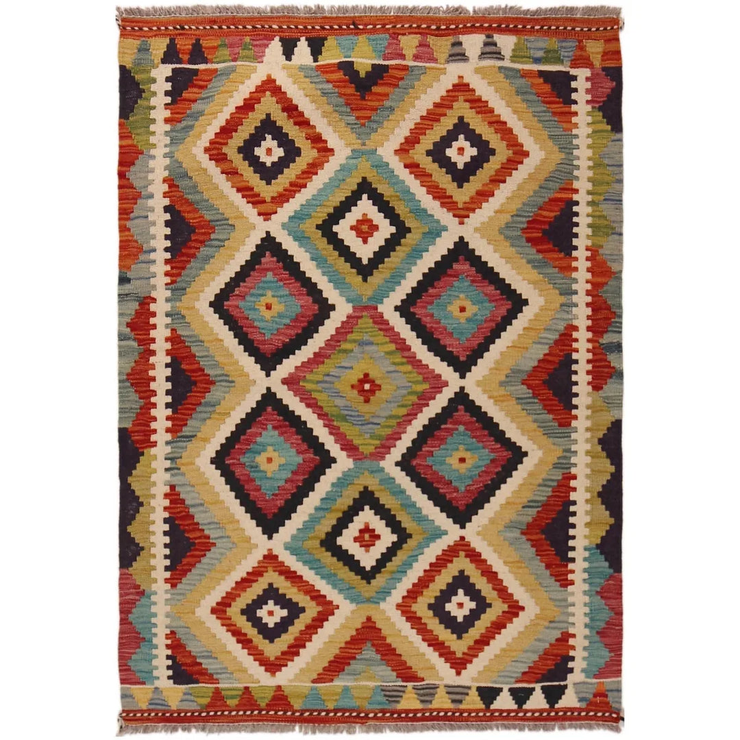 Afghan Vegetable Kilim Rug 3' 3" x 4' 8" Flat-Weave | No. AL66392