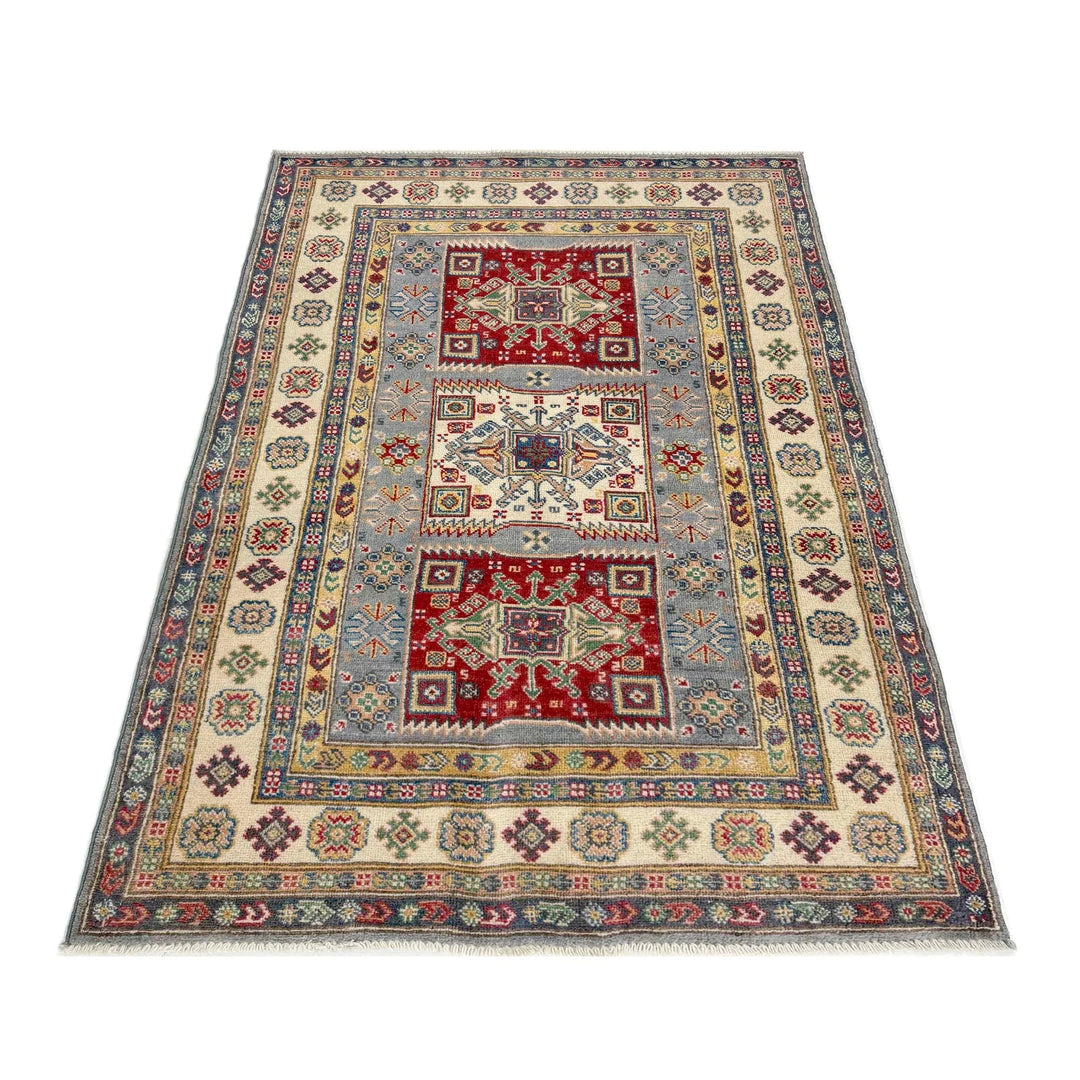 Afghan Kazak Rug 3' 9" x 6' 7" Hand-Knotted | No. AL66397