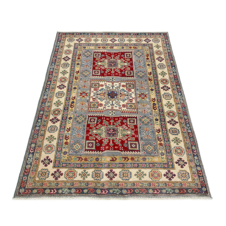 Afghan Kazak Rug 3' 9" x 6' 7" Hand-Knotted | No. AL66397