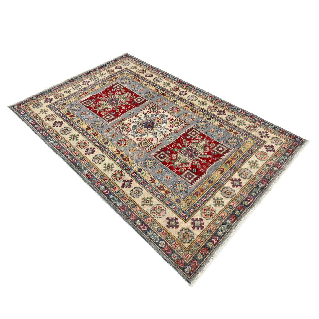 Afghan Kazak Rug 3' 9" x 6' 7" Hand-Knotted | No. AL66397
