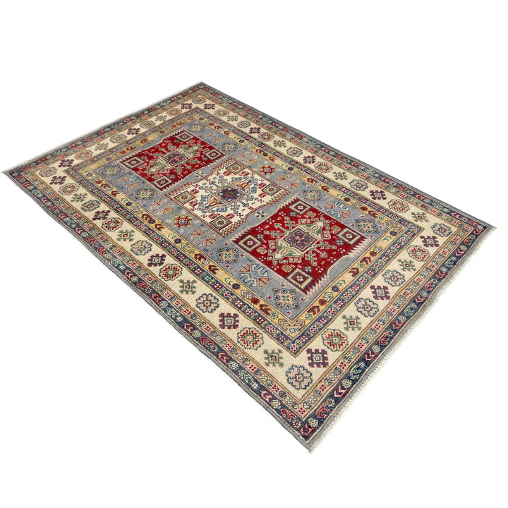 Afghan Kazak Rug 3' 9" x 6' 7" Hand-Knotted | No. AL66397