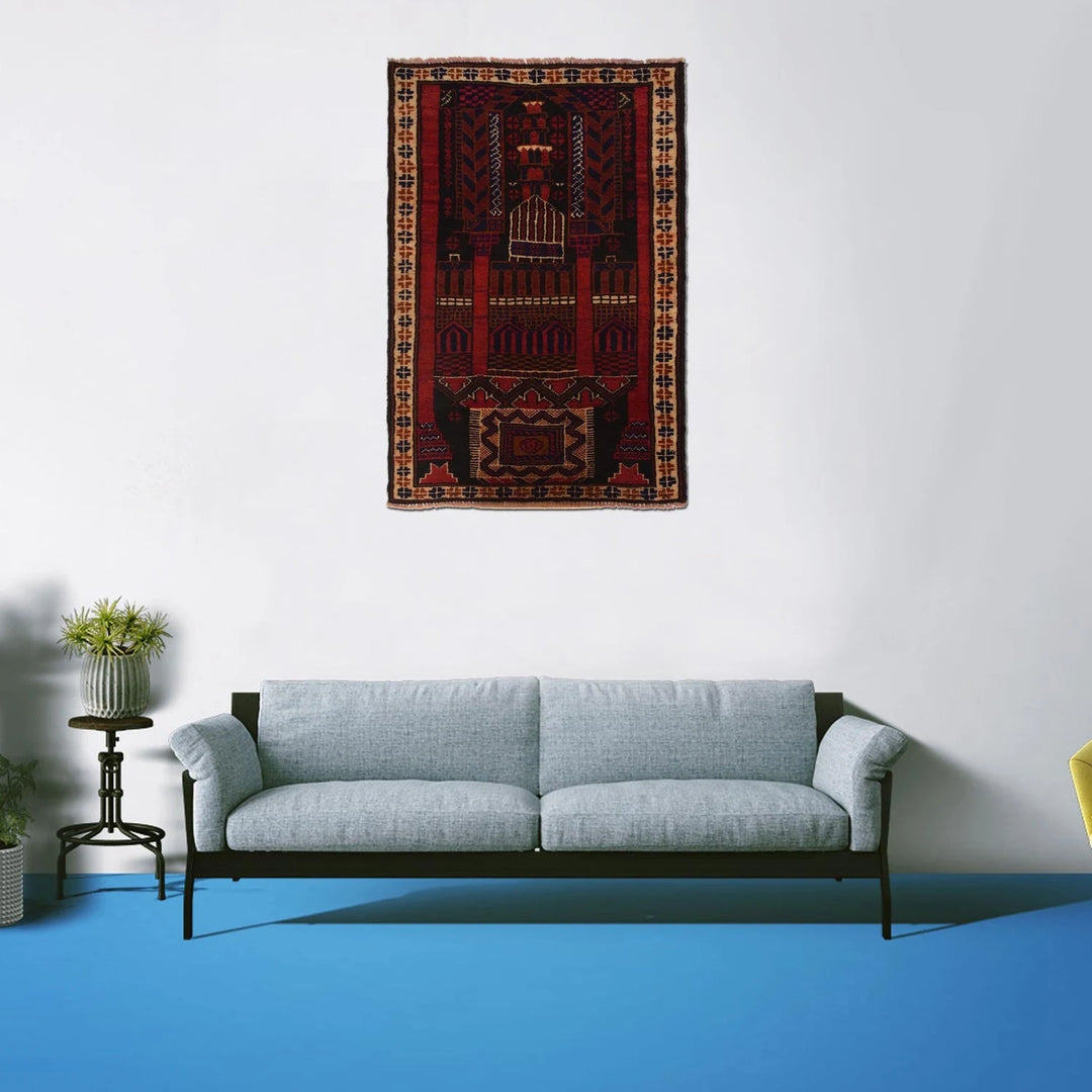 Afghan Prayer Rug 2' 9" x 4' 6" Hand-Knotted | No. AL66407