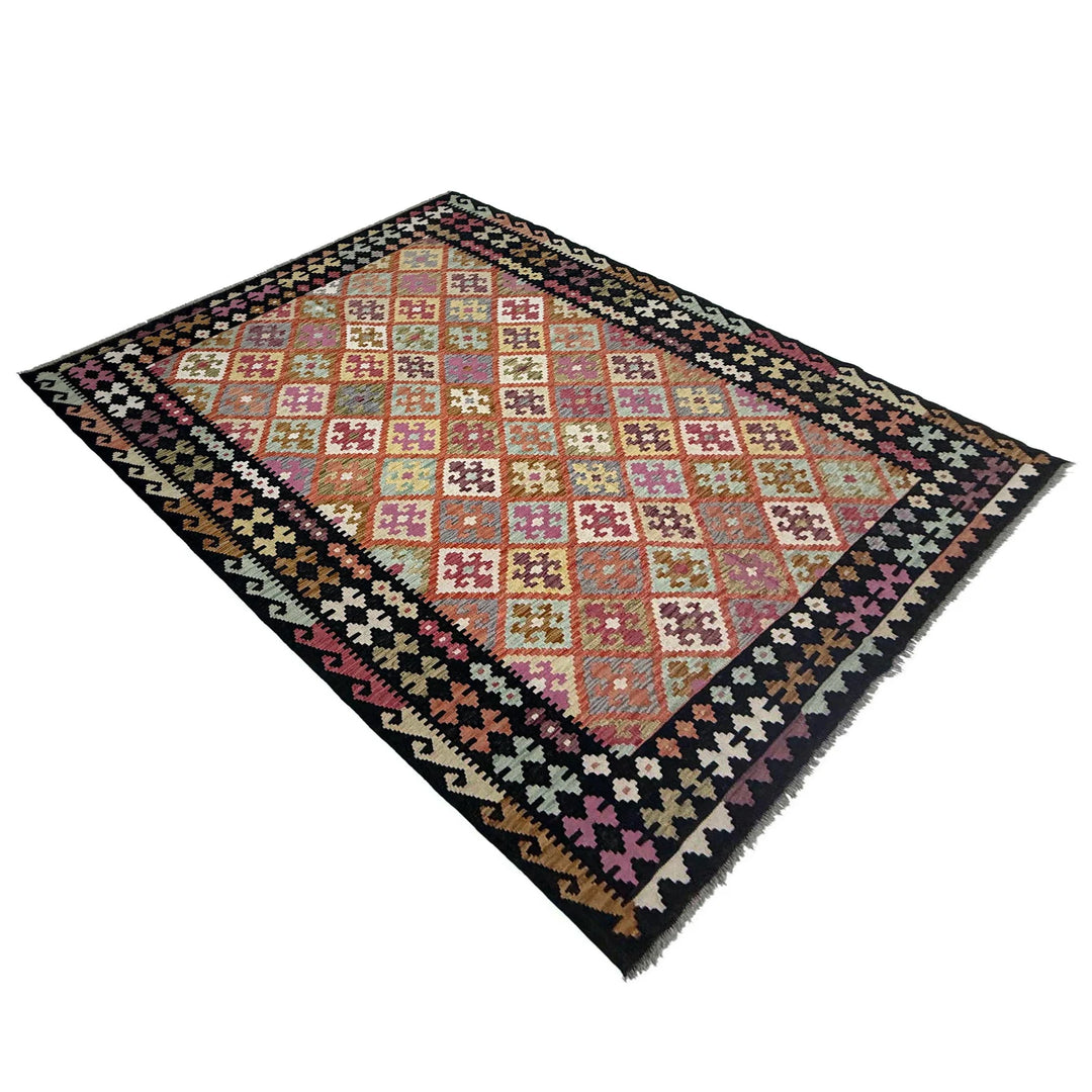 Afghan Vegetable Kilim Rug 6'11" x 10'0" Flat-Weave | No. AL664124
