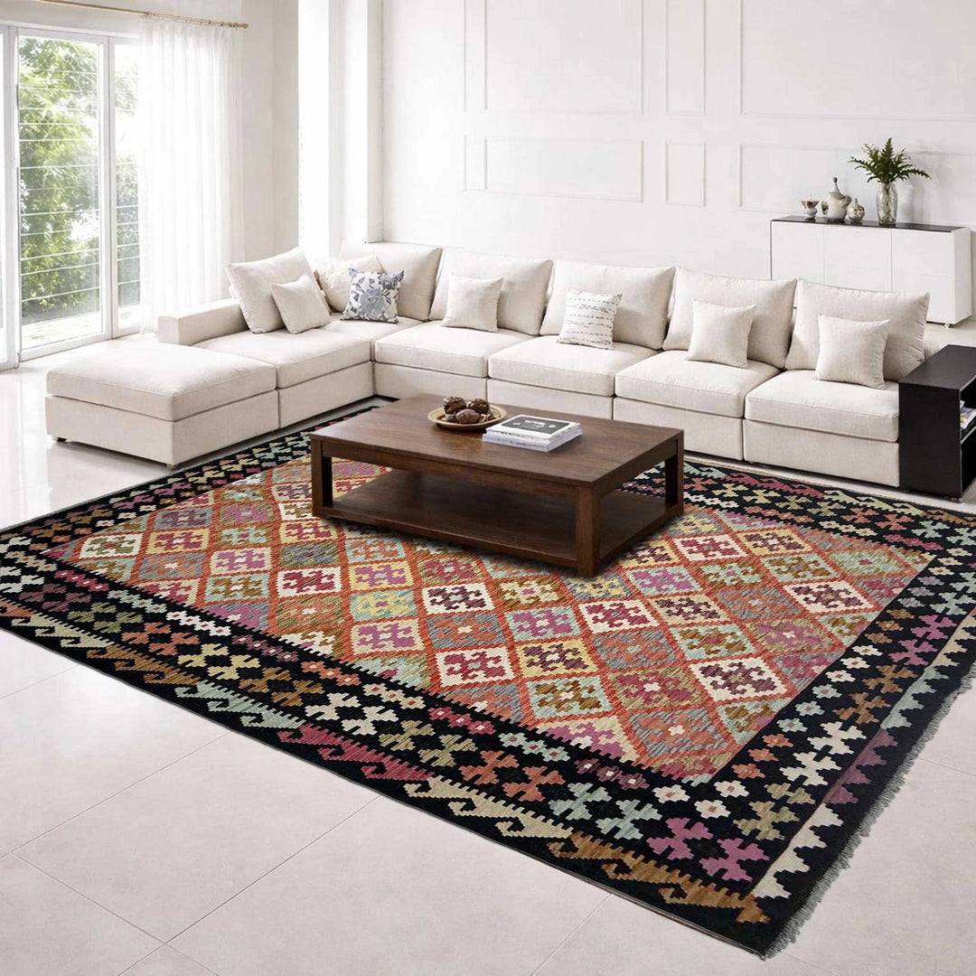 Afghan Vegetable Kilim Rug 6'11" x 10'0" Flat-Weave | No. AL664124