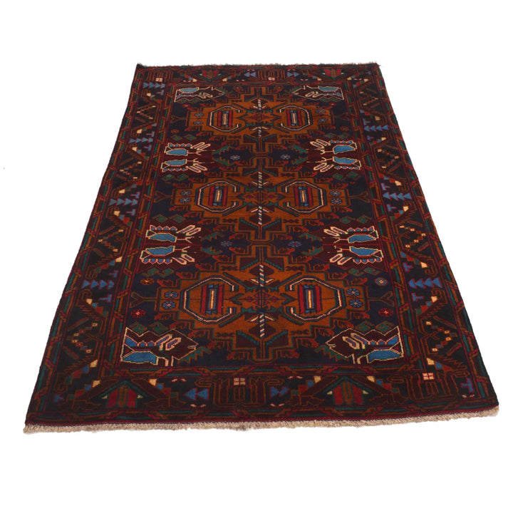 Afghan Baluchi Rug 3' 7" x 6' 6" Hand-Knotted | No. AL66458