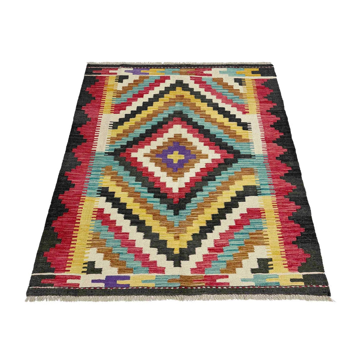 Afghan Vegetable Kilim Rug 3' 10" x 5' 1" Flat-Weave | No. AL665223