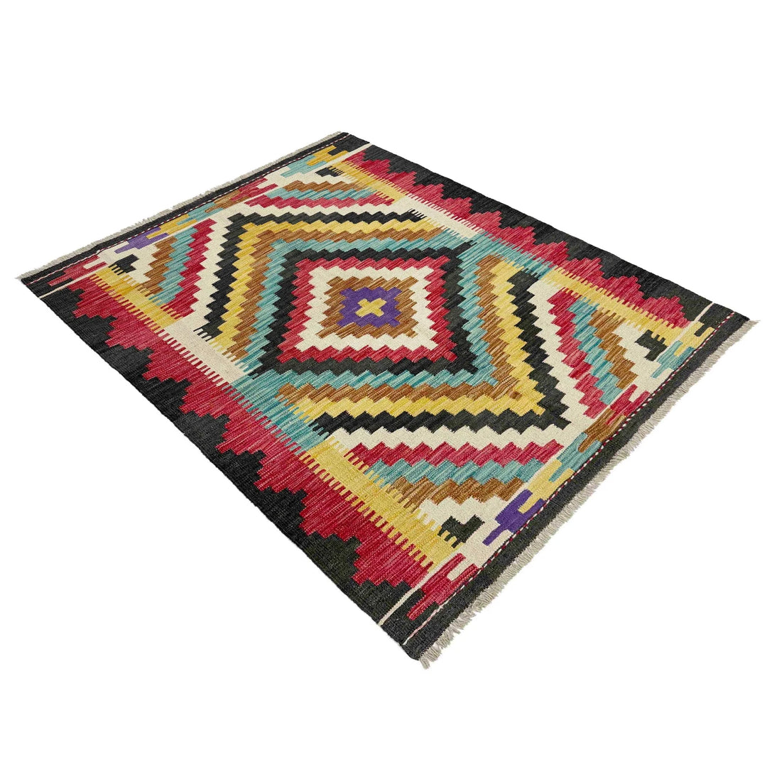 Afghan Vegetable Kilim Rug 3' 10" x 5' 1" Flat-Weave | No. AL665223