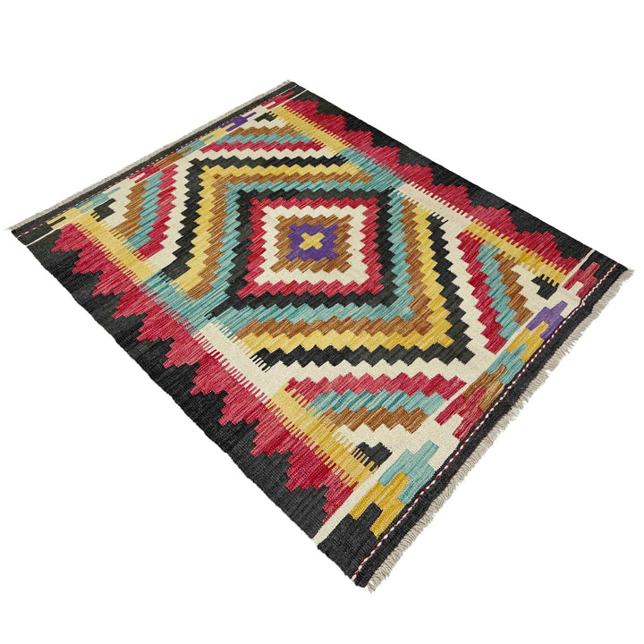 Afghan Vegetable Kilim Rug 3' 10" x 5' 1" Flat-Weave | No. AL665223
