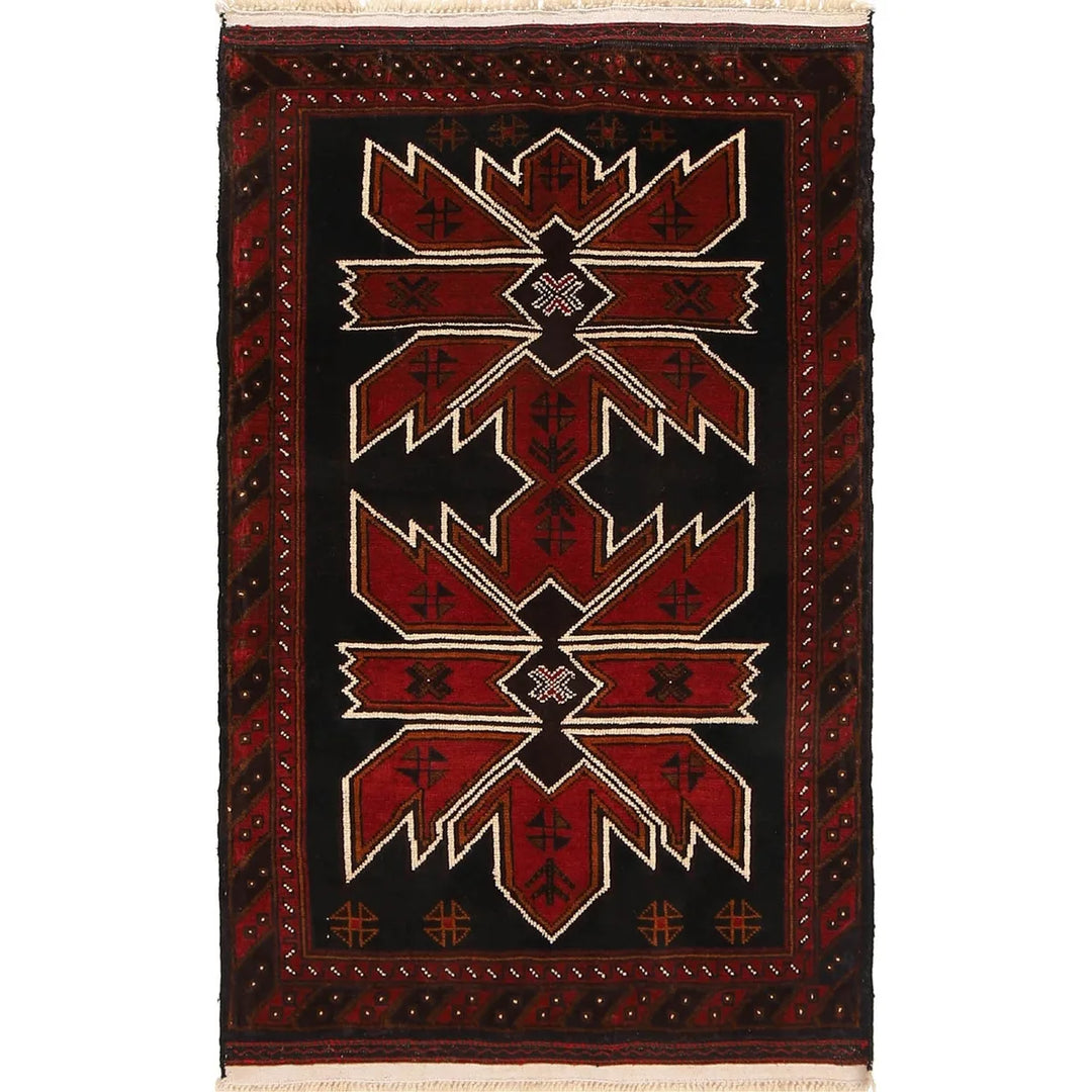 Red Afghan Baluchi Rug 2' 9" x 4' 6" Hand-Knotted | No. AL66534