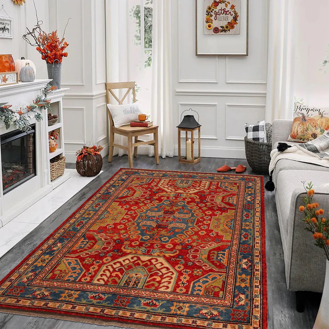 Red Afghan Shiraz Rug 4' 10" x 6' 8" Hand-Knotted | No. AL66545