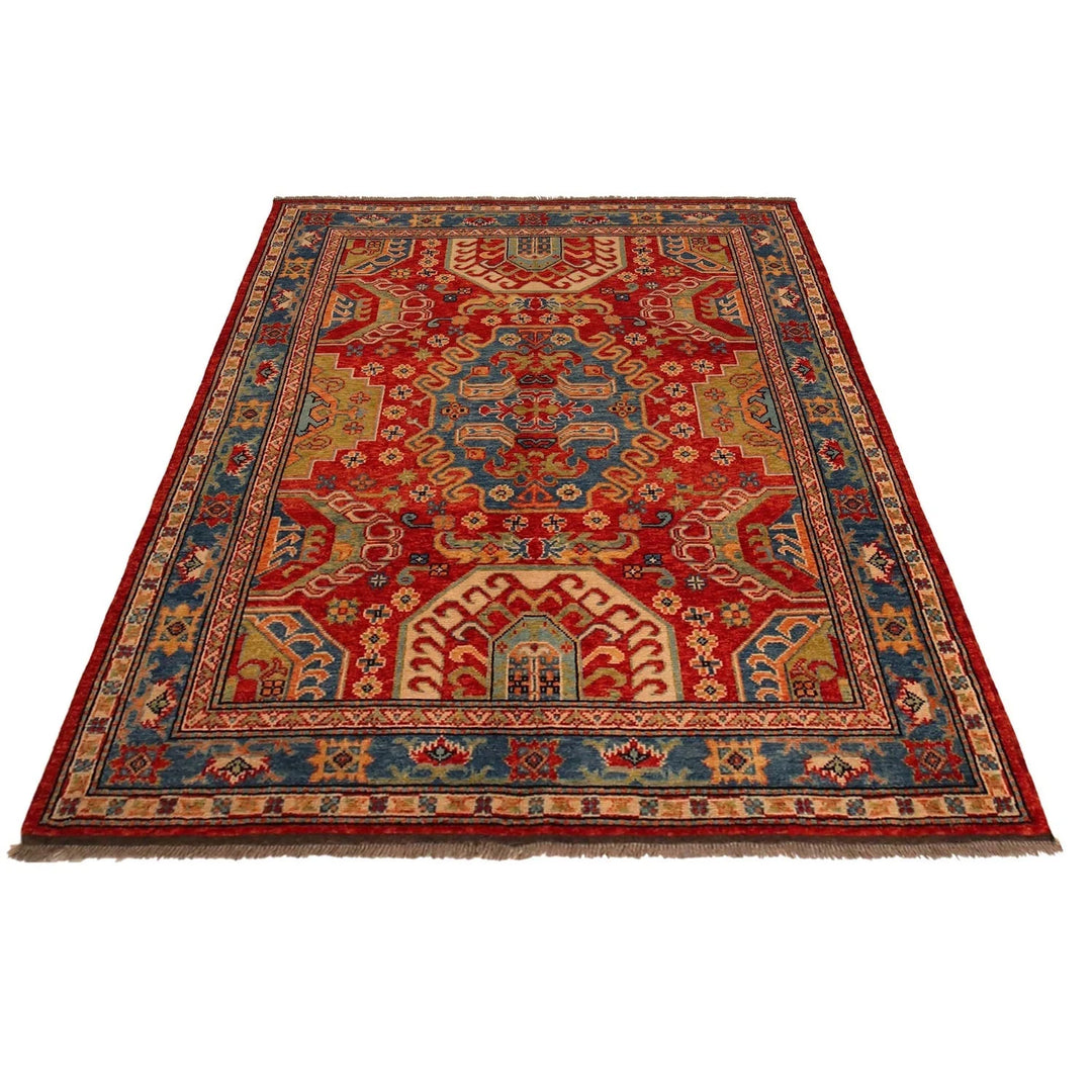 Red Afghan Shiraz Rug 4' 10" x 6' 8" Hand-Knotted | No. AL66545