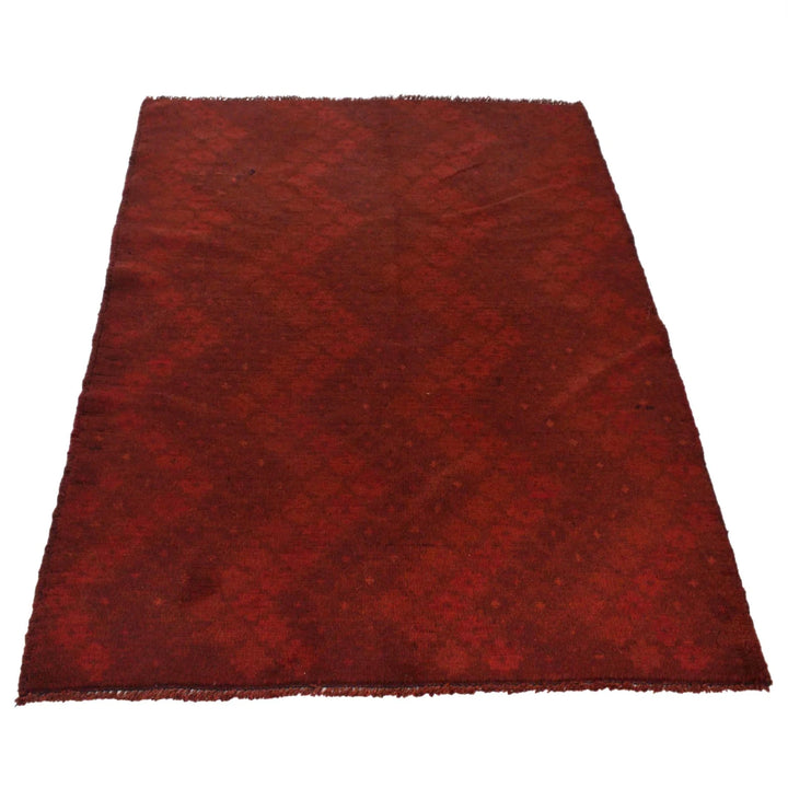 Red Pakistani Overdyed Rug 3' 4" x 4' 9" Hand-Knotted | No. AL66552