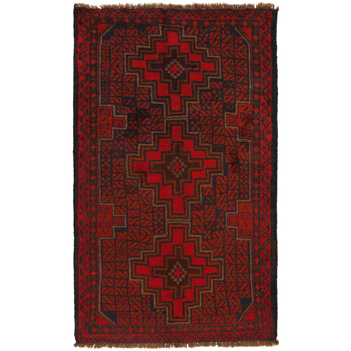 Red Afghan Baluchi Rug 3' 10" x 5' 11" Hand-Knotted | No. AL66624