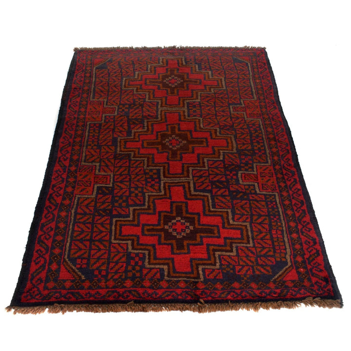 Red Afghan Baluchi Rug 3' 10" x 5' 11" Hand-Knotted | No. AL66624
