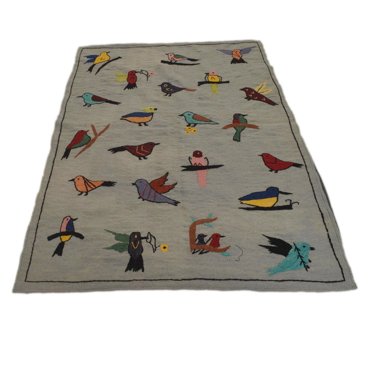 Gray Afghan Kilim Rug 3' 11" x 5' 9" Flat-Weave | No. AL66633