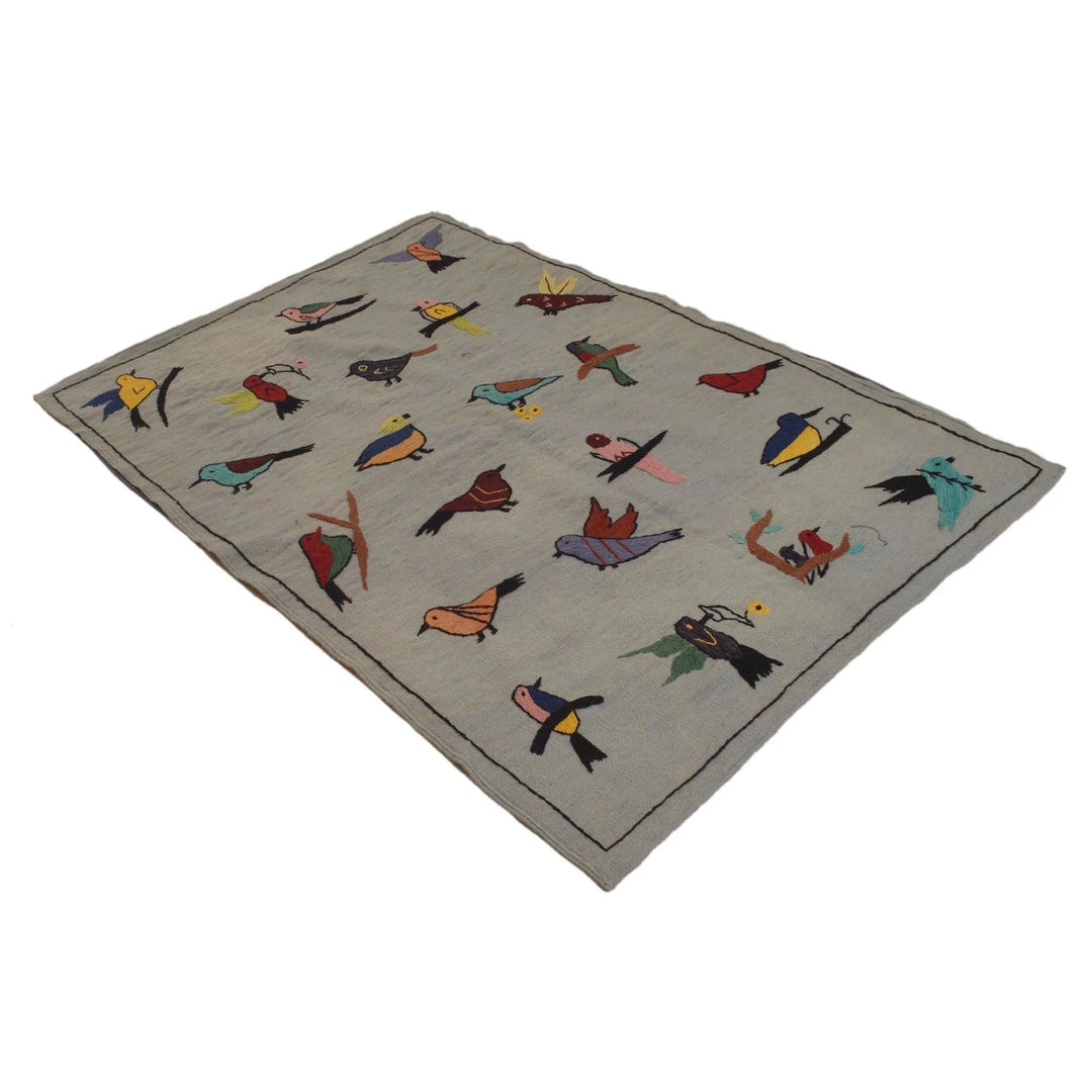 Gray Afghan Kilim Rug 3' 11" x 5' 9" Flat-Weave | No. AL66633
