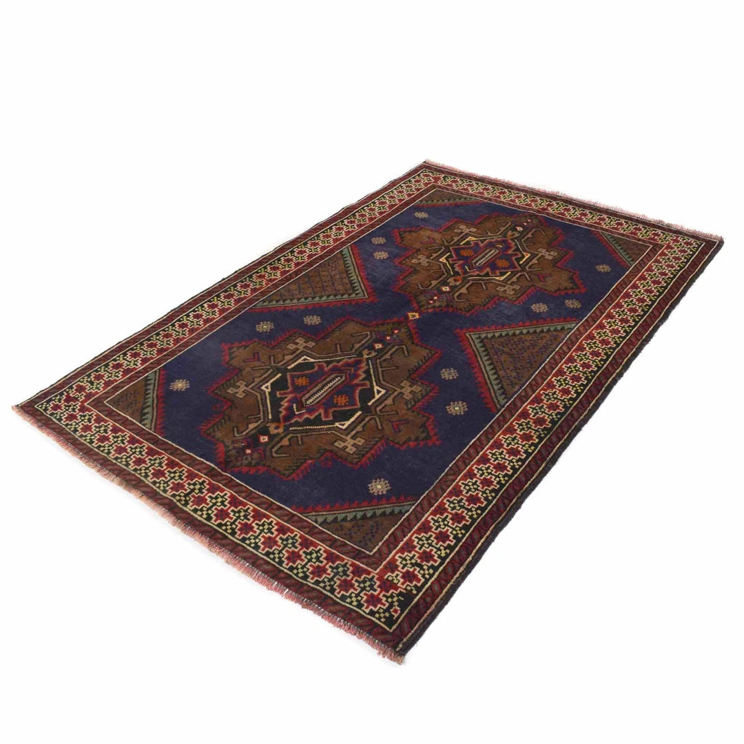 Blue Afghan Baluchi Rug 4' 3" x 6' 3" Hand-Knotted | No. AL66636