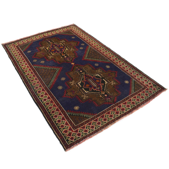 Blue Afghan Baluchi Rug 4' 3" x 6' 3" Hand-Knotted | No. AL66636