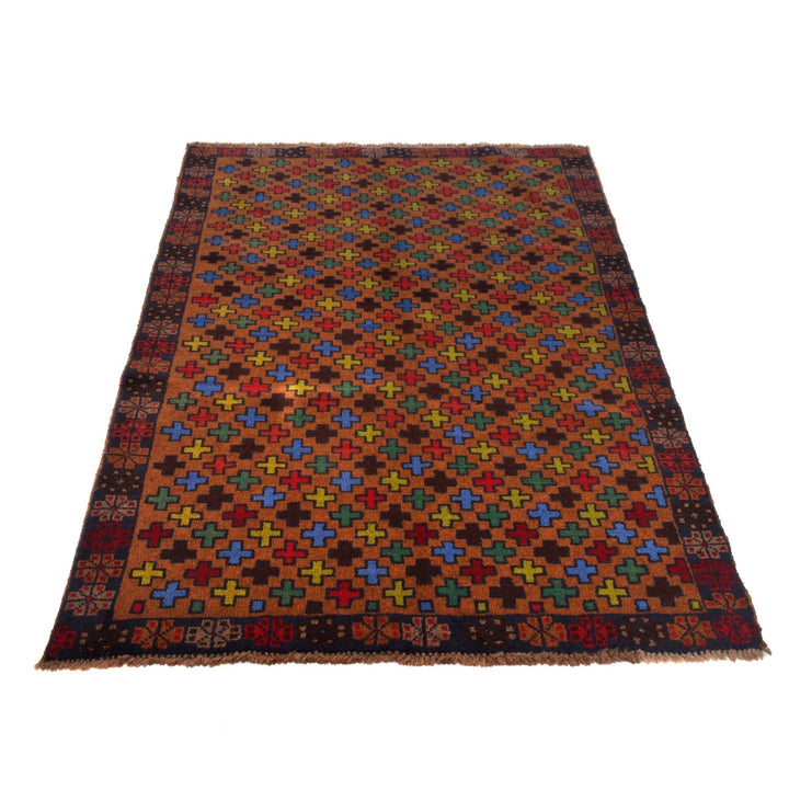 Brown Afghan Baluchi Rug 4' 2" x 6' 0" Hand-Knotted | No. AL66657