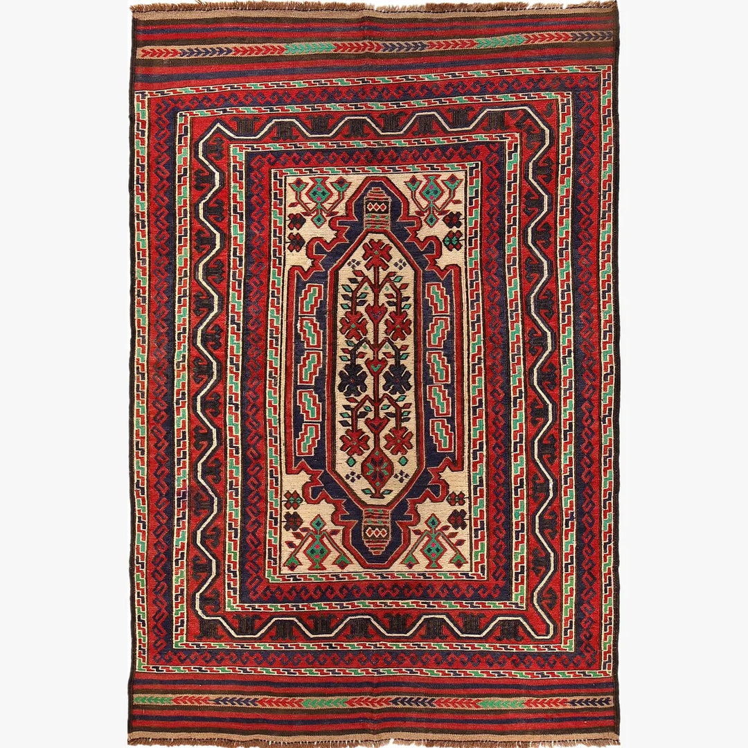 Afghan Saghari Rug 4' 6" x 6' 8" Flat-Weave | No. AL66673