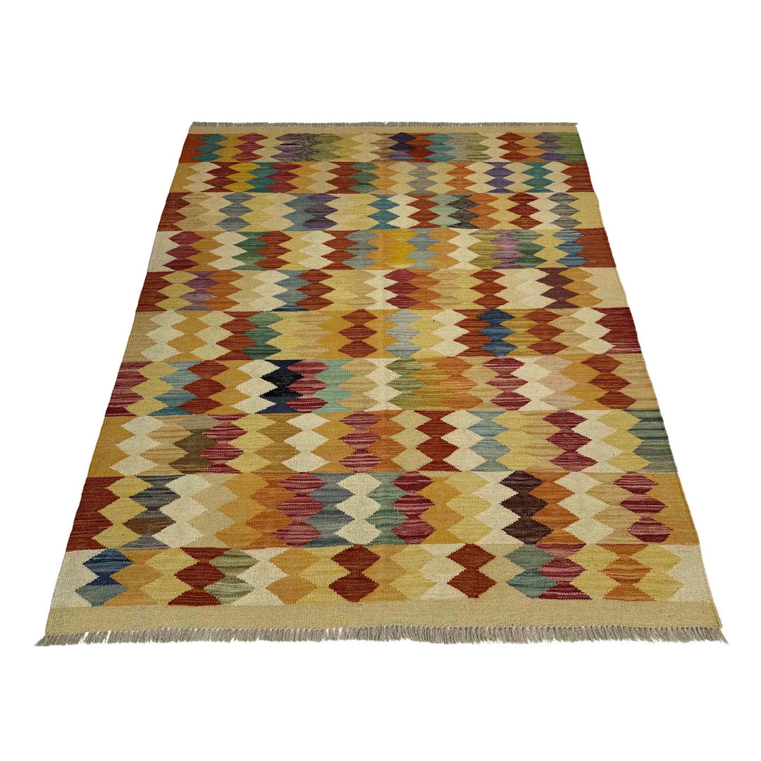 Afghan Vegetable Kilim Rug 4' 1" x 5' 10" Flat-Weave | No. AL666832