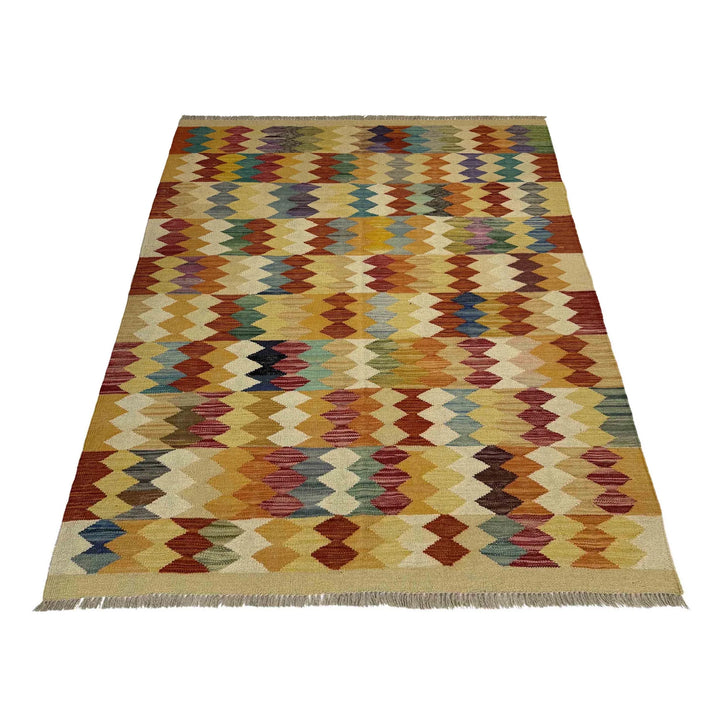 Afghan Vegetable Kilim Rug 4' 1" x 5' 10" Flat-Weave | No. AL666832