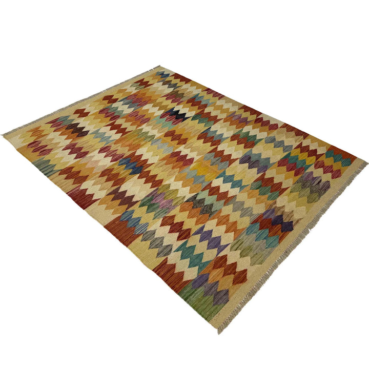 Afghan Vegetable Kilim Rug 4' 1" x 5' 10" Flat-Weave | No. AL666832