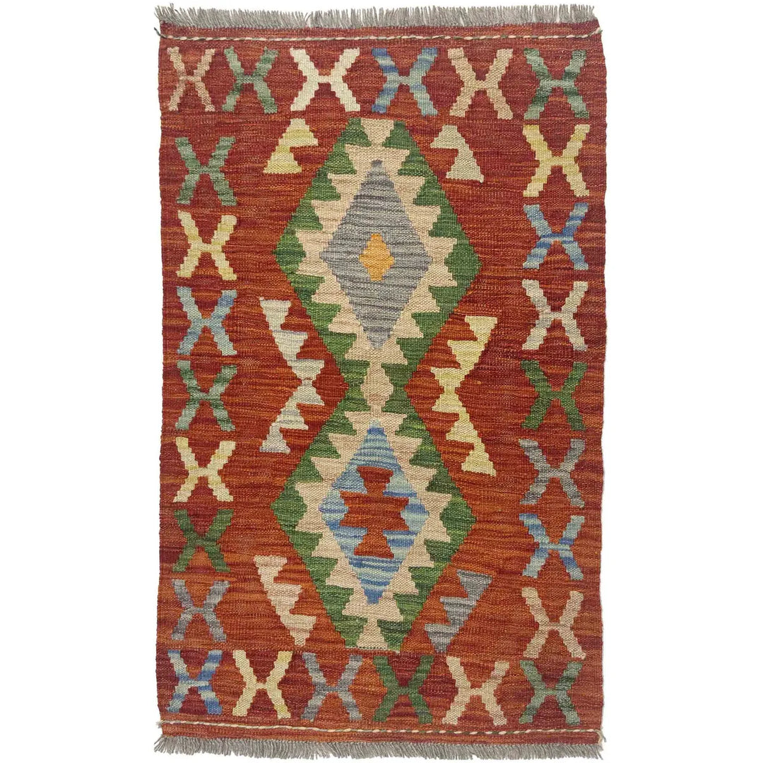 Afghan Vegetable Kilim Rug 2' 0" x 3' 4" Flat-Weave | No. AL667132