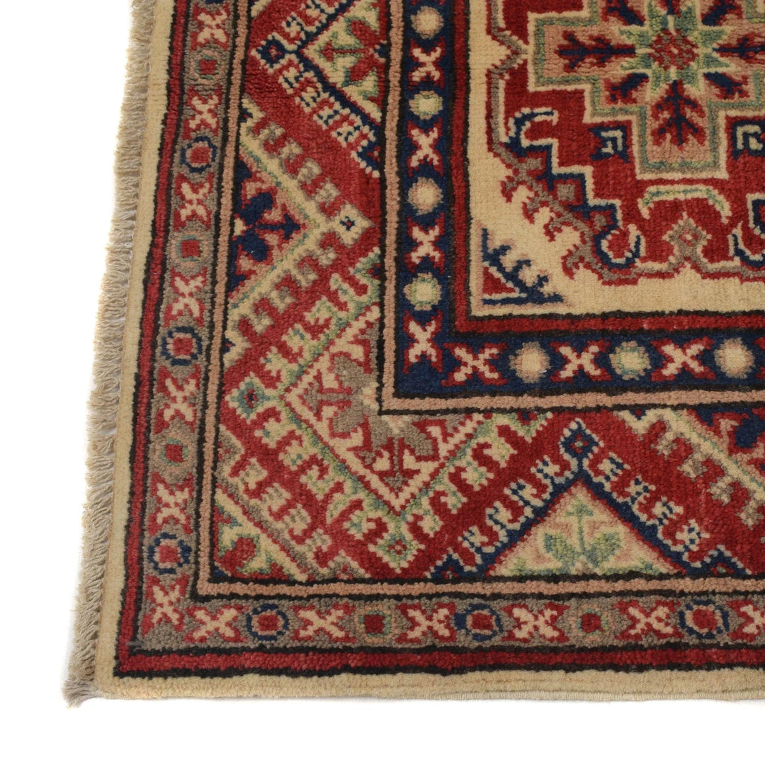 Ivory Afghan Kazak Rug 2'7" x 4'1" Hand-Knotted | No. AL66723