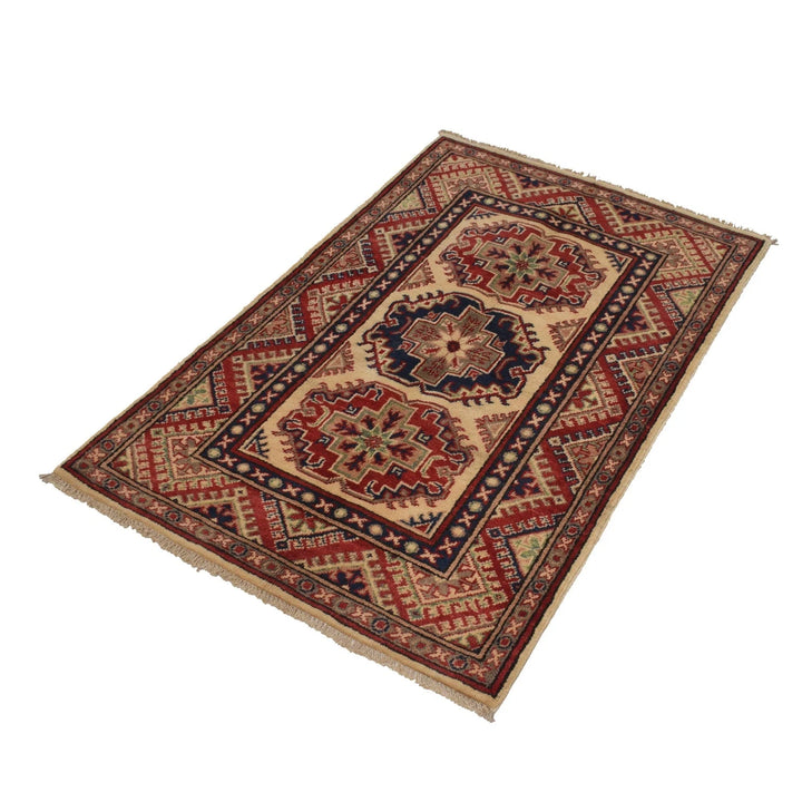 Ivory Afghan Kazak Rug 2'7" x 4'1" Hand-Knotted | No. AL66723
