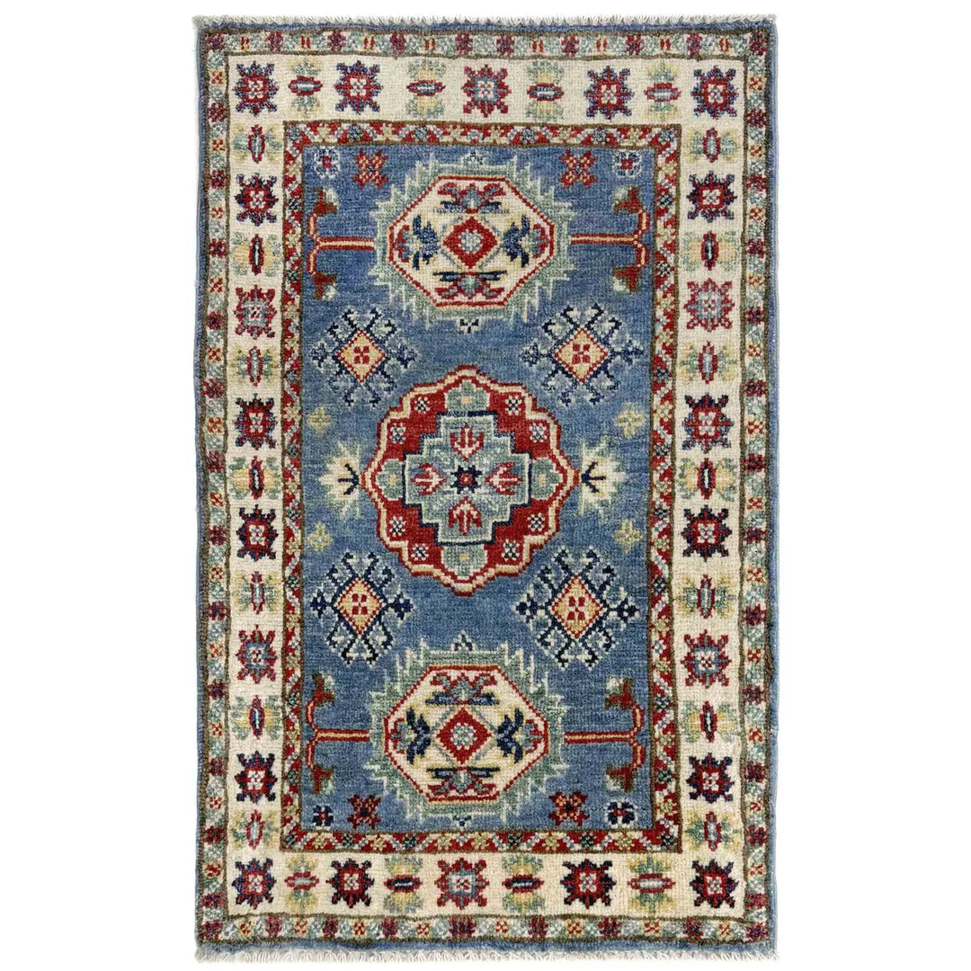Blue Afghan Kazak Rug 1' 9" x 2' 11" Hand-Knotted | No. AL66749