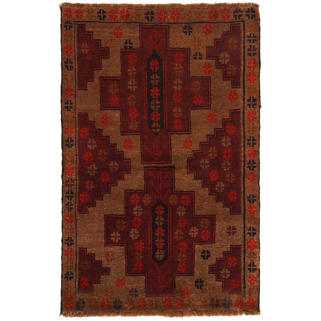 Brown Afghan Baluchi Rug 2' 11" x 4' 5" Hand-Knotted | No. AL66822