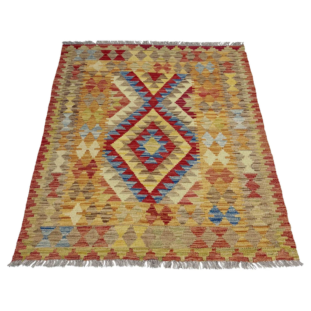 Afghan Vegetable Kilim Rug 3' 7" x 4' 4" Flat-Weave | No. AL668318