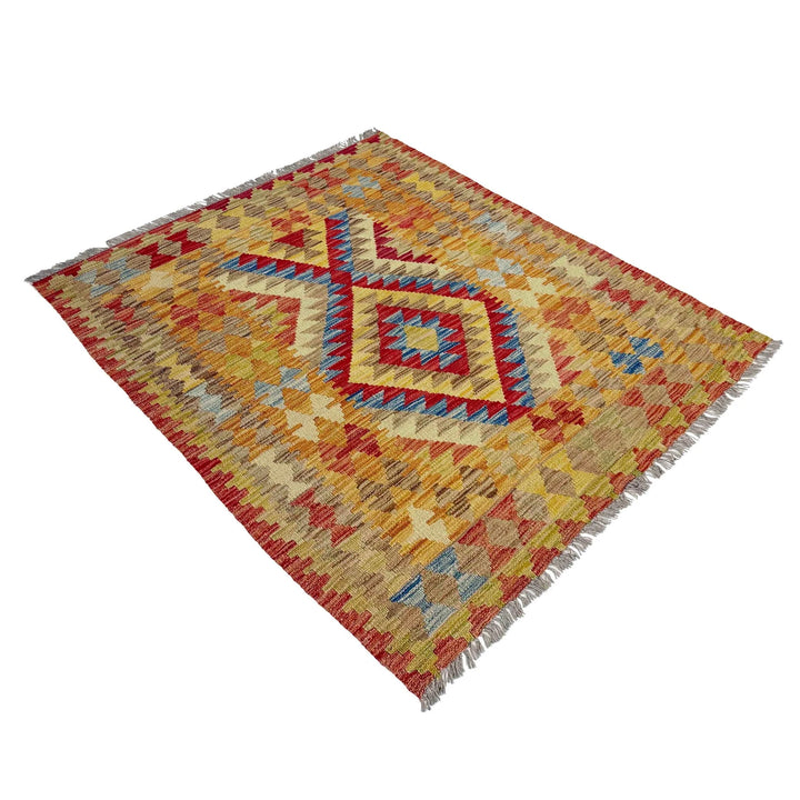 Afghan Vegetable Kilim Rug 3' 7" x 4' 4" Flat-Weave | No. AL668318