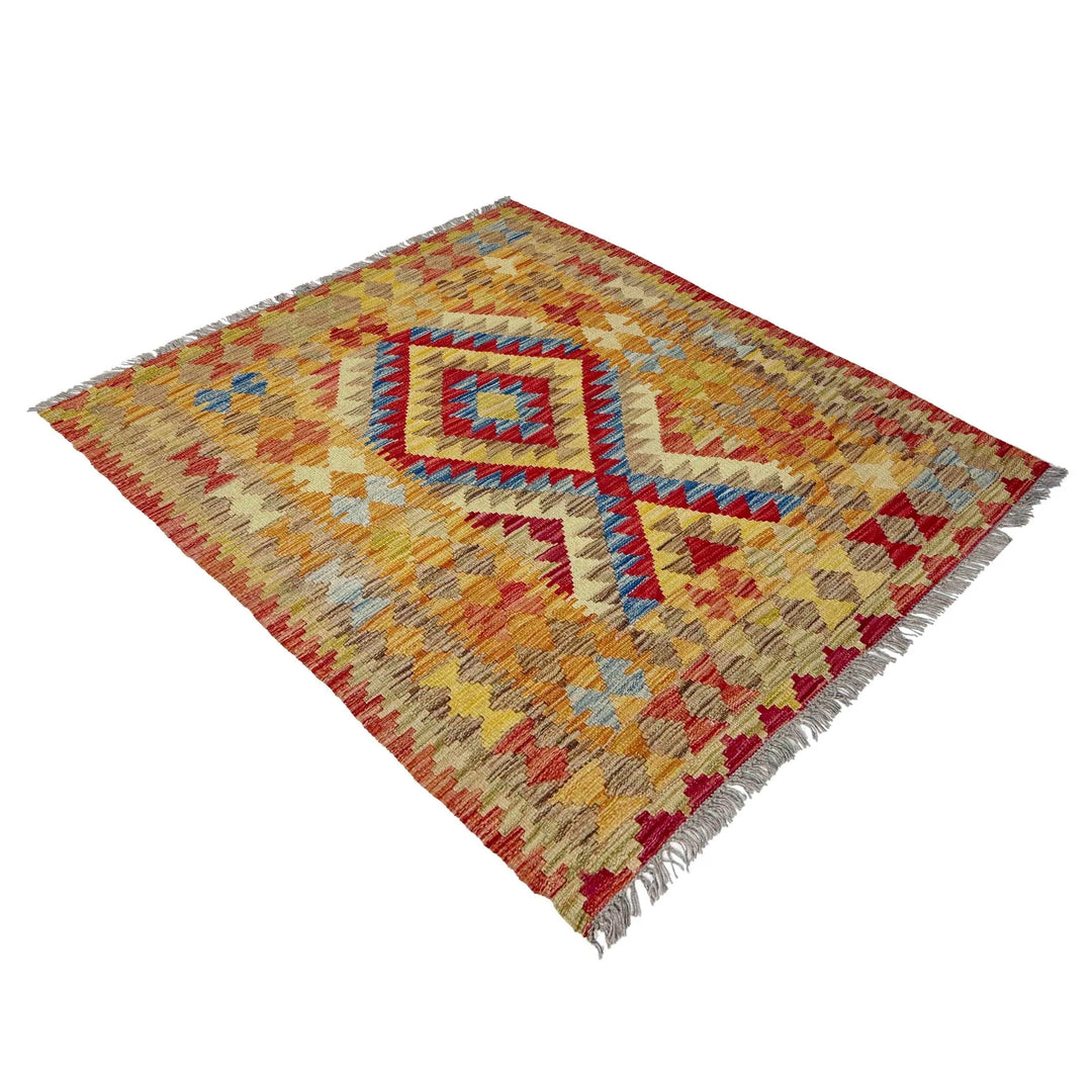 Afghan Vegetable Kilim Rug 3' 7" x 4' 4" Flat-Weave | No. AL668318