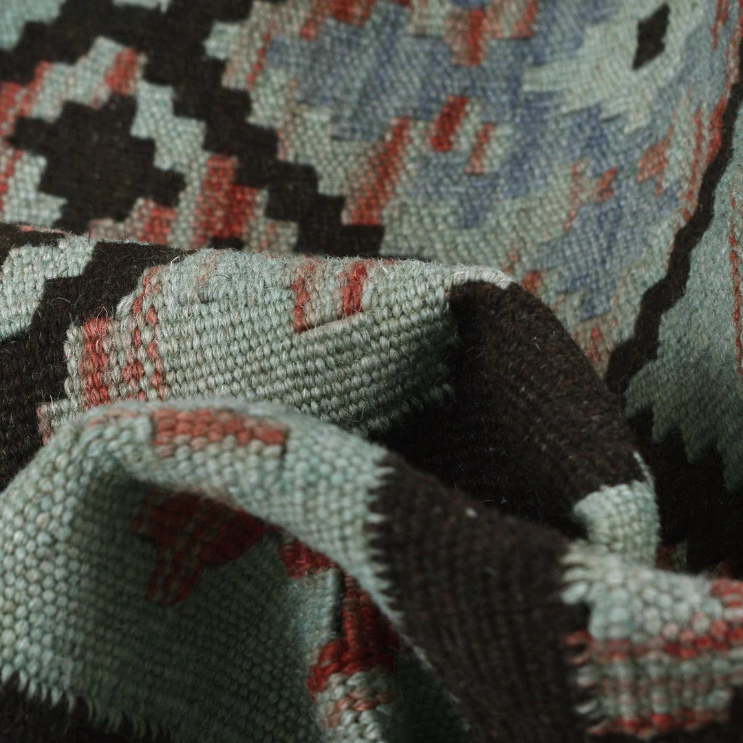 Green Afghan Overdyed Kilim Rug 3' 3" x 4' 10" Flat-Weave | No. AL66902