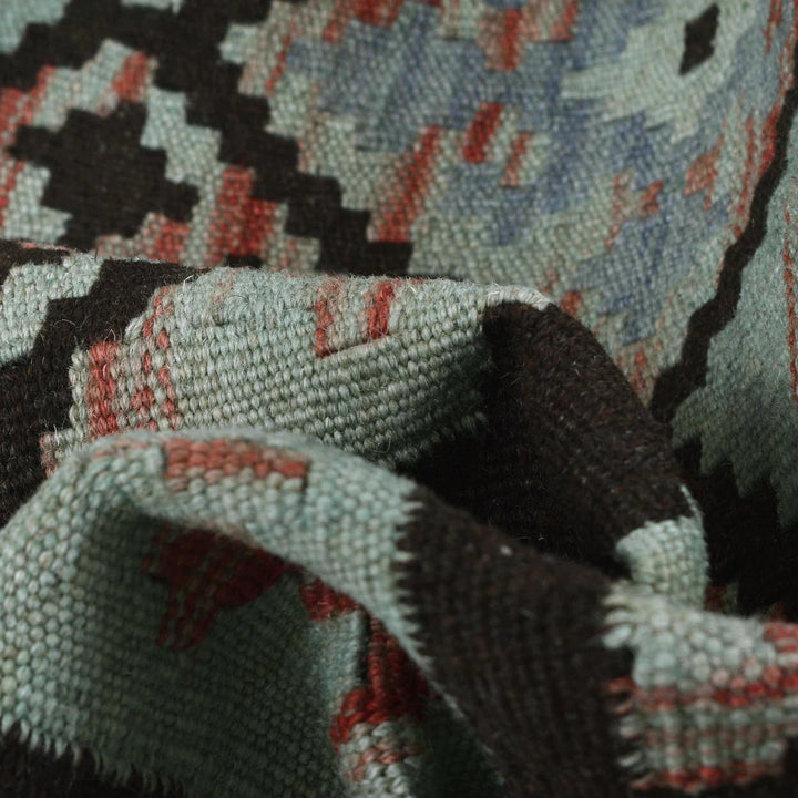 Green Afghan Overdyed Kilim Rug 3' 3" x 4' 10" Flat-Weave | No. AL66902