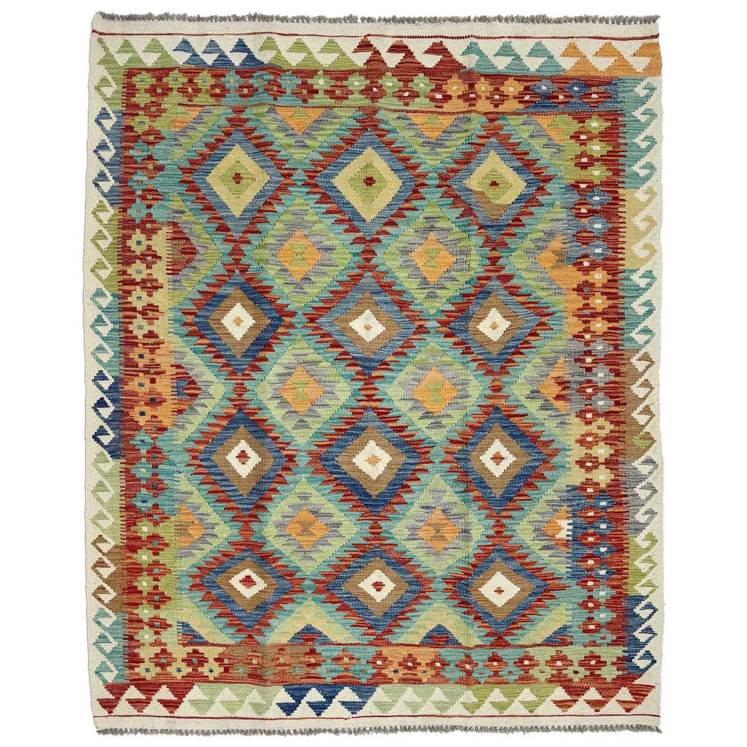 Afghan Vegetable Kilim Rug 5' 1" x 6' 5" Flat-Weave | No. AL669141