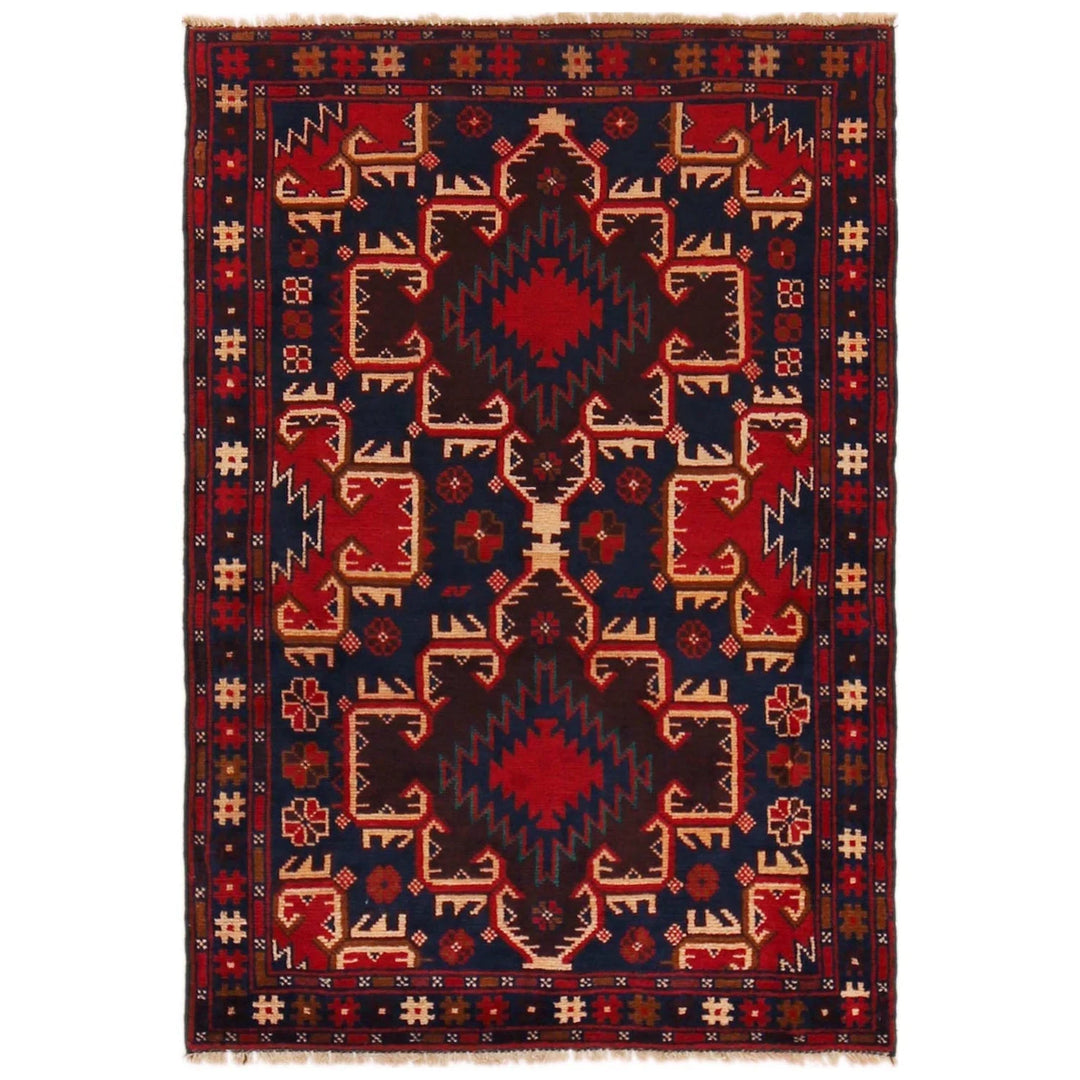 Afghan Baluchi Rug 3' 1" x 4' 6" Hand-Knotted | No. AL67012