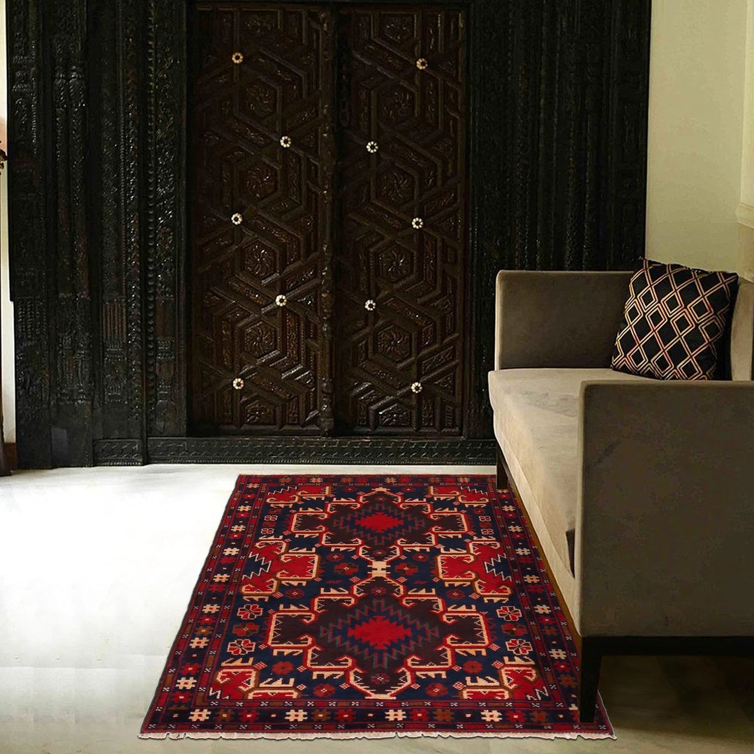 Afghan Baluchi Rug 3' 1" x 4' 6" Hand-Knotted | No. AL67012