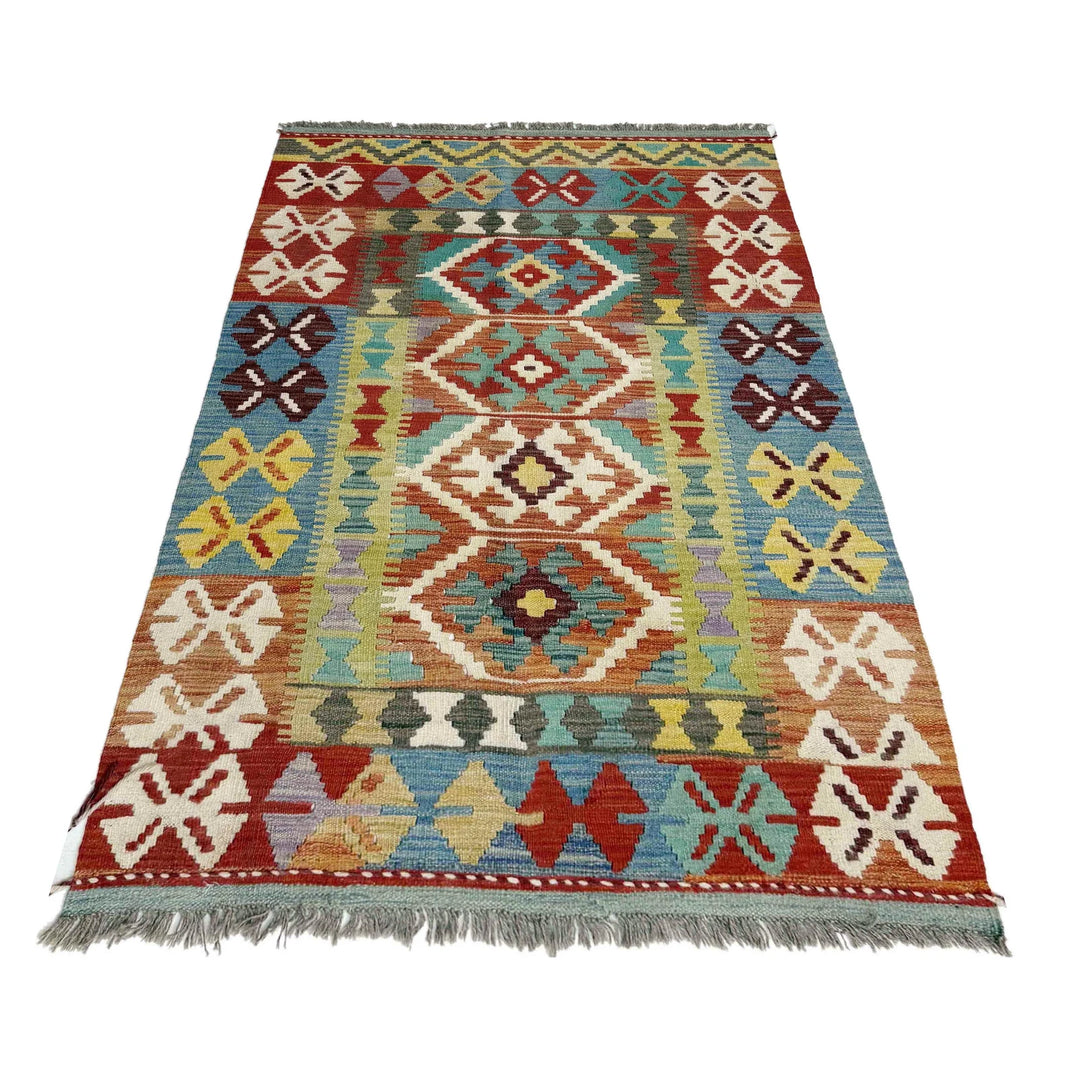 Multicolor Afghan Vegetable Kilim Rug 3' 3" x 5' 4" Flat-Weave | No. AL670170