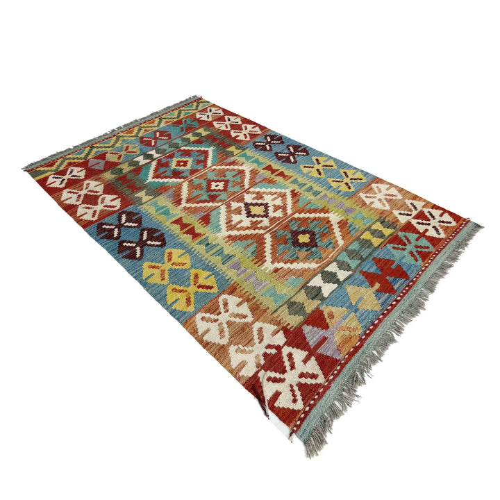 Multicolor Afghan Vegetable Kilim Rug 3' 3" x 5' 4" Flat-Weave | No. AL670170